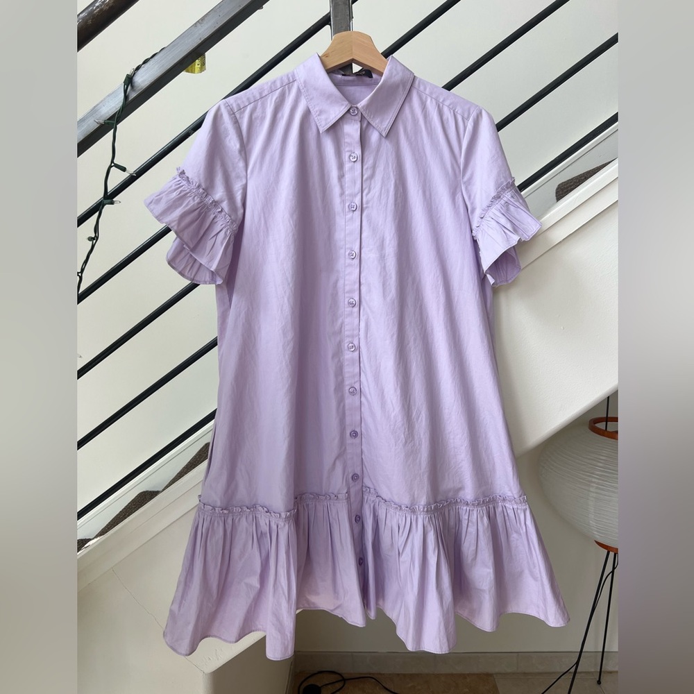 Quince Organic Cotton Poplin Short Sleeve Ruffle Shirt Dress